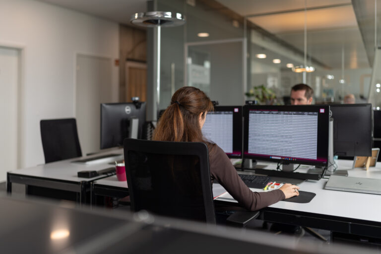 Kollegin bei der Mediaplanung am Bildschirm im PosterSelect-Büro